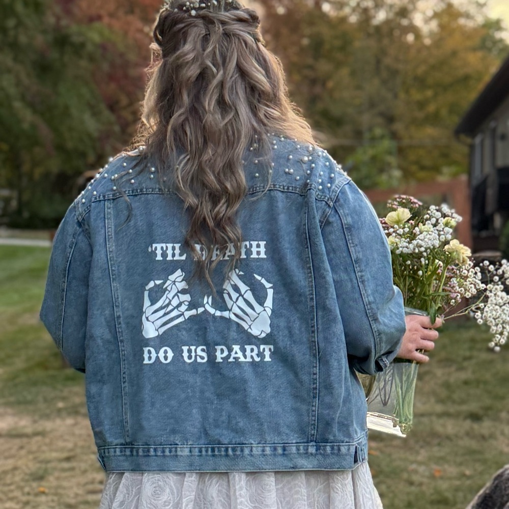 Til Death do us Part, Light Blue Denim Jacket with pearl Details